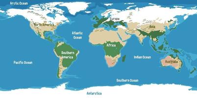 World map with continents names and oceans vector