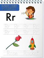 Alphabet tracing worksheet with letter R and r vector