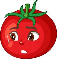 Personaje de dibujos animados de tomate con expresión de cara decepcionada sobre fondo blanco. vector