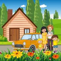 Happy family standing in front of the house vector