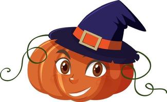 Lindo personaje de dibujos animados de calabaza con expresión de cara feliz sobre fondo blanco. vector