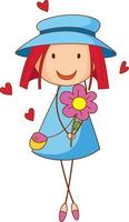 una niña con sombrero personaje de dibujos animados en estilo doodle vector