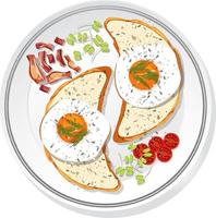 Top view of breakfast set on a dish isolated vector