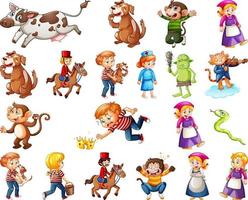 Conjunto de diferentes personajes de rimas infantiles aislado sobre fondo blanco. vector