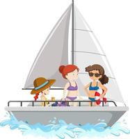 People standing on a sailboat isolated on white background vector