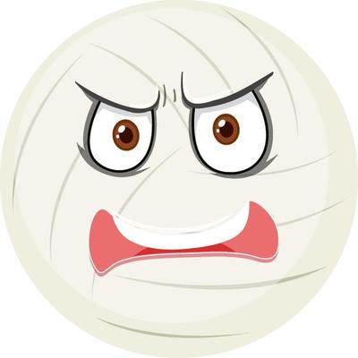 Valley ball with face expression on white background