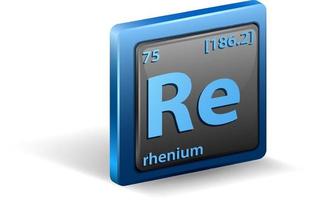 elemento químico renio. símbolo químico con número atómico y masa atómica. vector