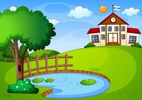 Empty scene with school building in nature vector