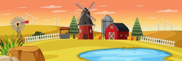 Rural farm scene at sunset vector