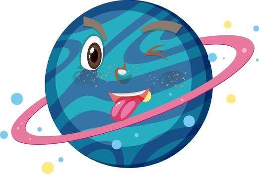 Saturn cartoon character with funny face expression on white background vector