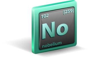 elemento químico nobelio. símbolo químico con número atómico y masa atómica vector