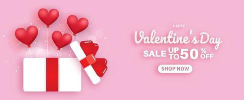 banner de venta de san valentín. venta hasta 50. vector