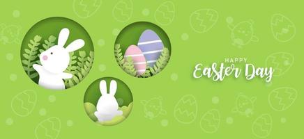 Easter day card and background with  cute rabbits and easter eggs.