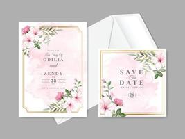 hermosa plantilla de tarjeta de invitación de boda floral dibujada a mano vector