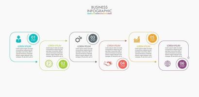 Plantilla de diseño de línea delgada infográfica con 6 opciones. vector