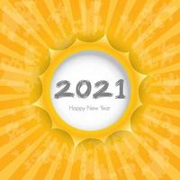 Happy new year 2021 with white circle for text. The art of paper cut. Vector illustration.