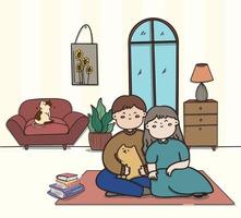 Love couple doing various activities indoors vector