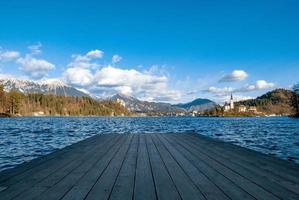 View of Lake Bled from a deck