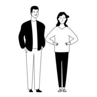 couple avatar cartoon character in black and white vector