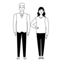 couple avatar cartoon character in black and white vector