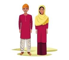 indian couple avatar cartoon character vector