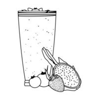 Bebida de frutas tropicales y batidos en blanco y negro. vector