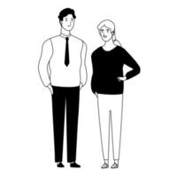 couple avatar cartoon character in black and white vector