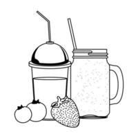 Bebida de frutas tropicales y batidos en blanco y negro. vector