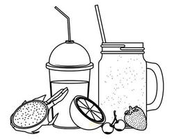 tropical fruit and smoothie drink in black and white vector