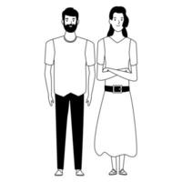 couple avatar cartoon character in black and white vector