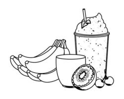 tropical fruit and smoothie drink in black and white vector