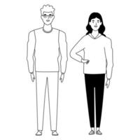 couple avatar cartoon character in black and white vector