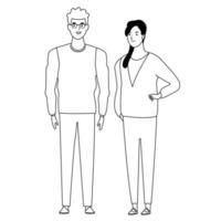 couple avatar cartoon character in black and white vector