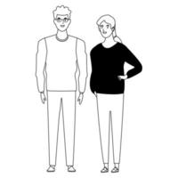 couple avatar cartoon character in black and white vector