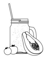 tropical fruit and smoothie drink in black and white vector