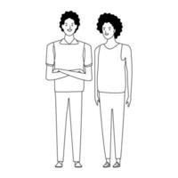 couple avatar cartoon character in black and white vector