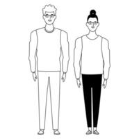 couple avatar cartoon character in black and white vector