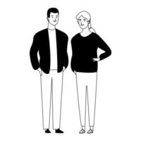 couple avatar cartoon character in black and white vector