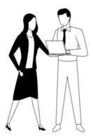 Business partners with documents in black and white vector