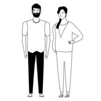 Personaje de dibujos animados de avatar de pareja en blanco y negro vector