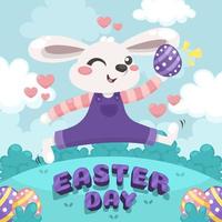 concepto del día de pascua con conejo feliz encontrado y huevo vector