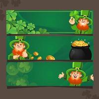 felicidad verde con leprechaun y banner de trébol vector