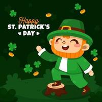 Happy Leprechaun Character in Clover and Gold Rain vector