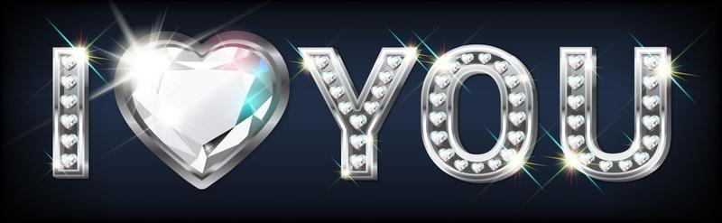 Silver I love you text with diamonds