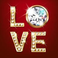 golden word LOVE with diamonds vector