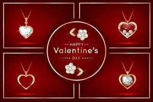 Set of banners with pendants in the form of a heart with diamonds vector