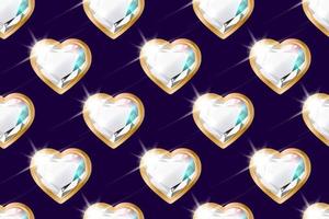 Seamless pattern with diamonds in the shape of a heart in a gold frame on purple vector