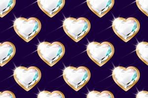 Seamless pattern with diamonds in the shape of a heart in a gold frame on purple vector