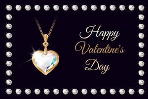 Banner with diamond heart necklace for Valentine's Day vector