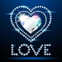 Neon diamond heart and love text vector